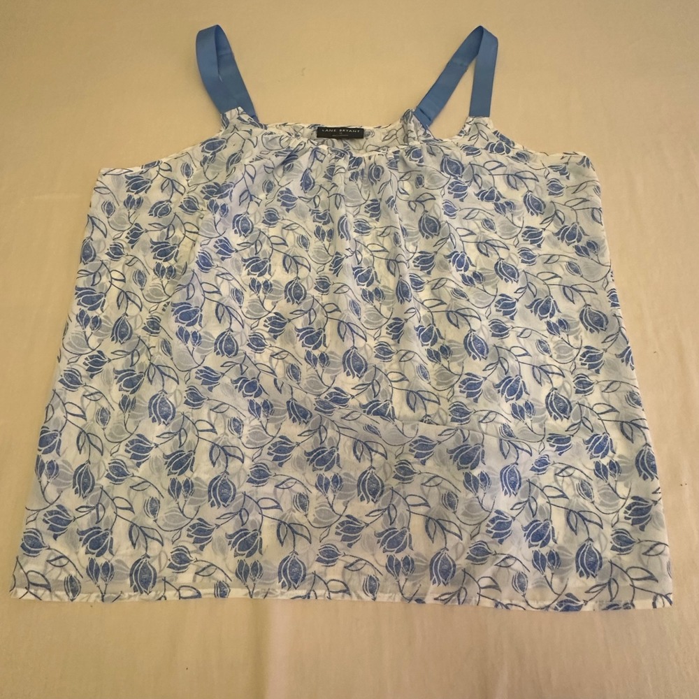 Lane Bryant Blue Multicolor Floral Adjustable‎ Grosgrain Ribbon Straps Top Sz 22